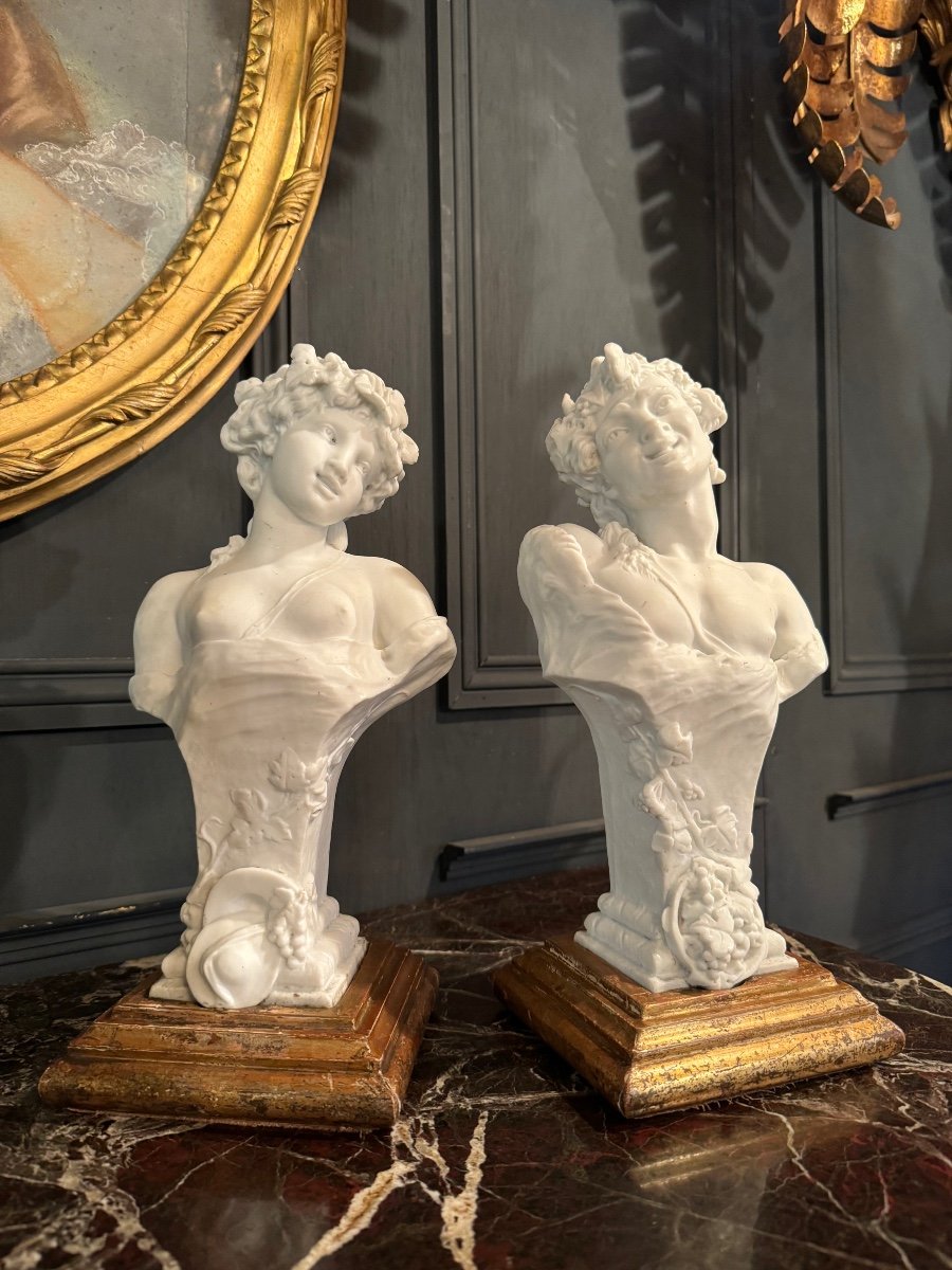Pair Of Biscuit Sculptures From The End Of The 19th Century Signed Clodion