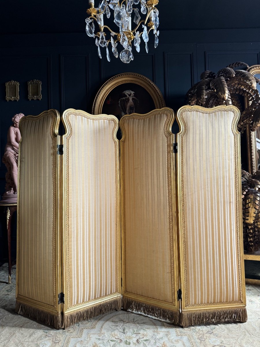 Pair Of 4-leaf Screens From The End Of The 19th Century In Louis XVI Style Wood -photo-3