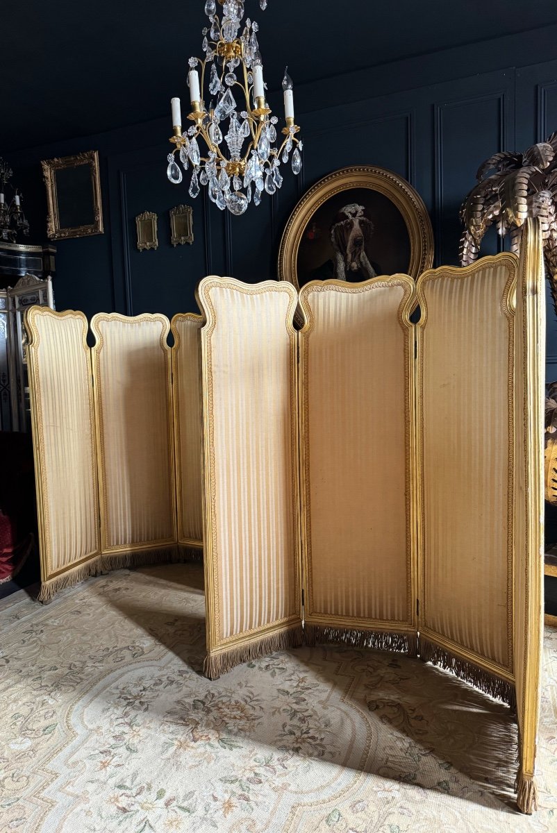 Pair Of 4-leaf Screens From The End Of The 19th Century In Louis XVI Style Wood -photo-1