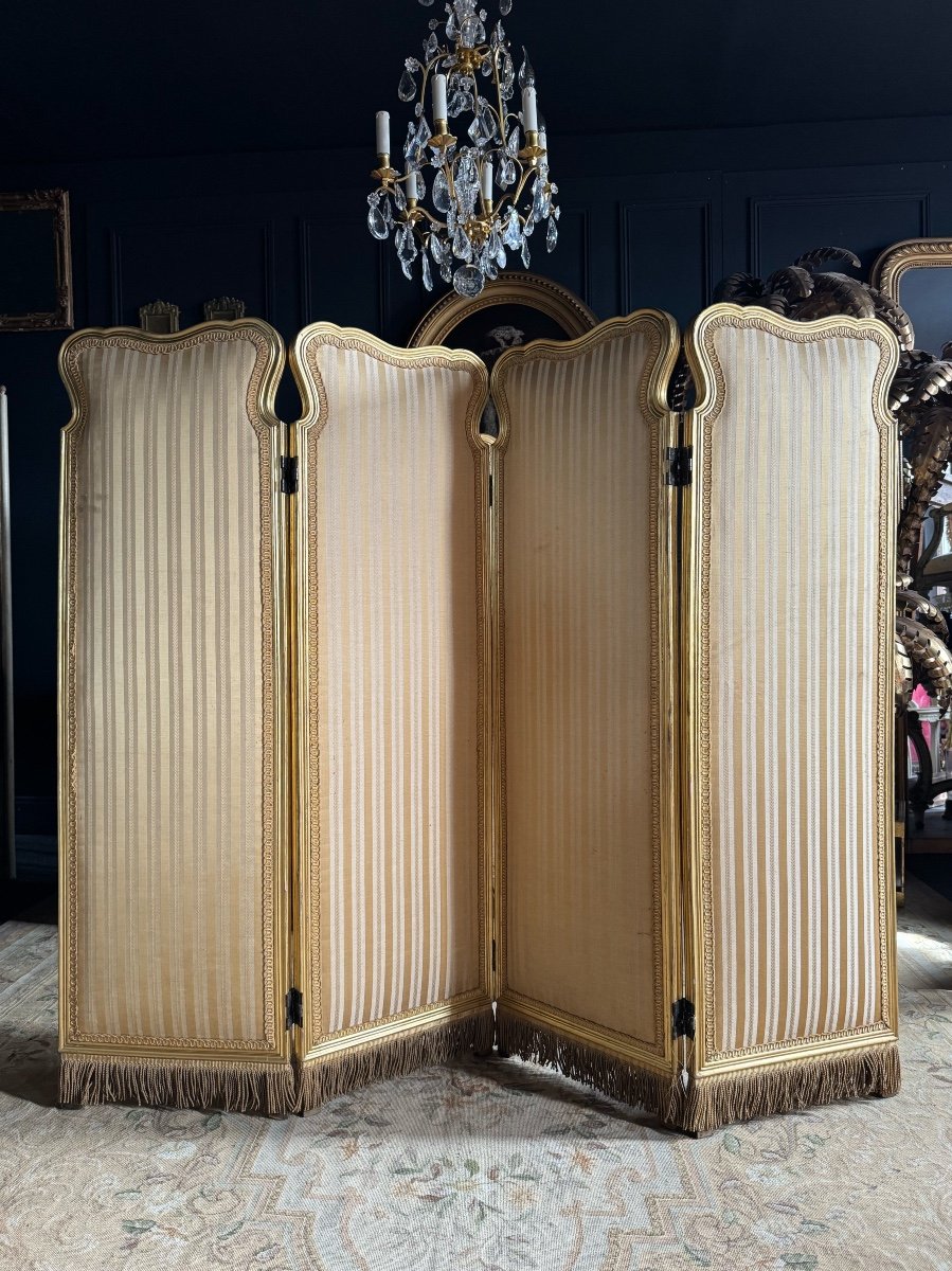 Pair Of 4-leaf Screens From The End Of The 19th Century In Louis XVI Style Wood -photo-2