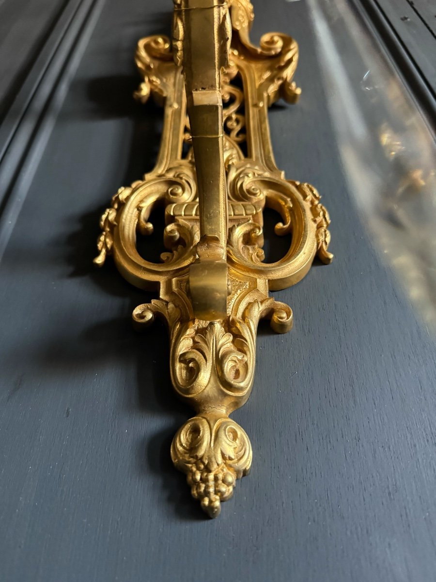 Paire D’appliques Luminaires Du XIXe En Bronze Doré Et Pampilles En Cristal De Style Louis XIV-photo-6