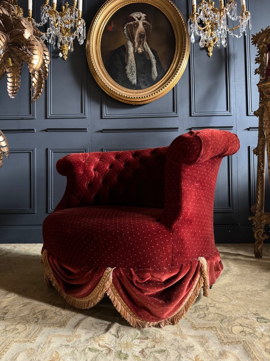 Napoleon III Period Chair / Marquise In Blackened Wood And Padded Fabric - 19th Century -photo-3