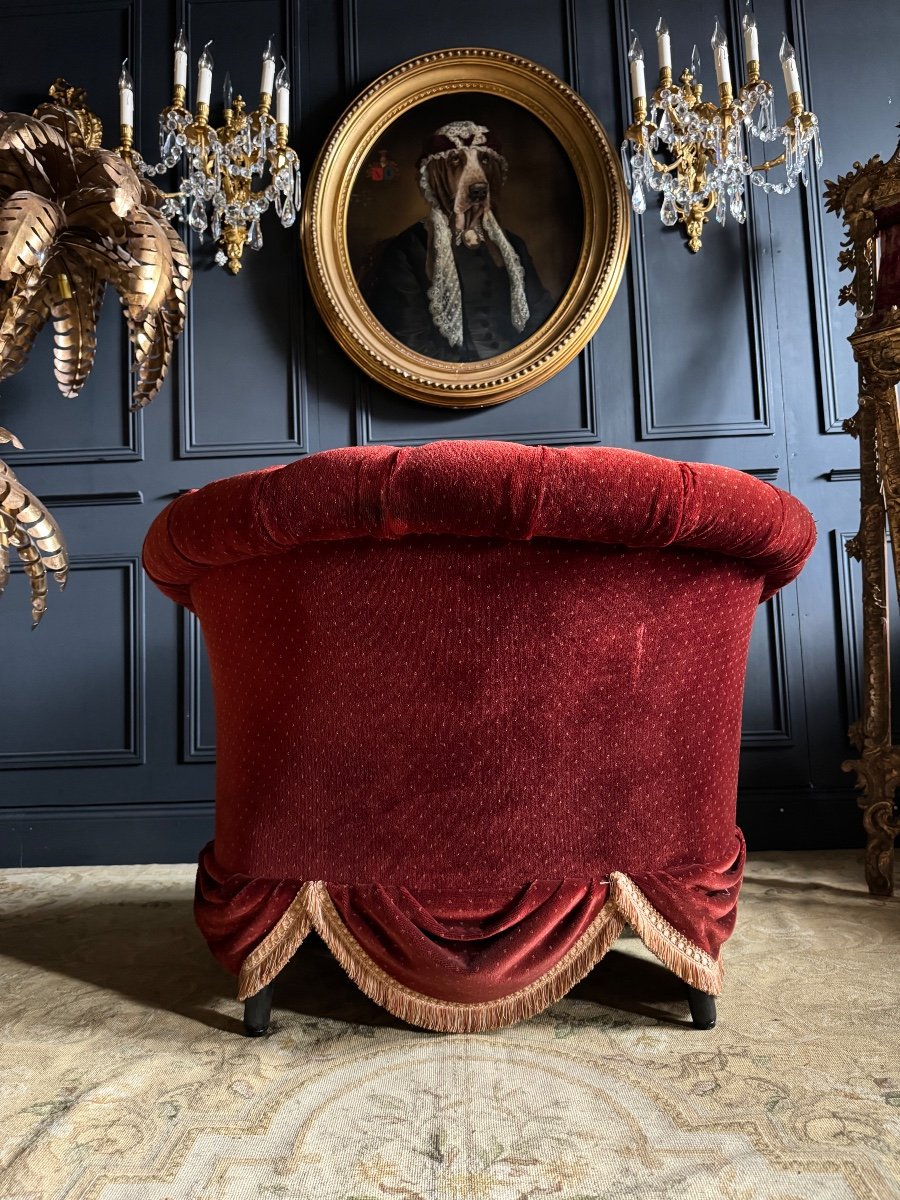Napoleon III Period Chair / Marquise In Blackened Wood And Padded Fabric - 19th Century -photo-5
