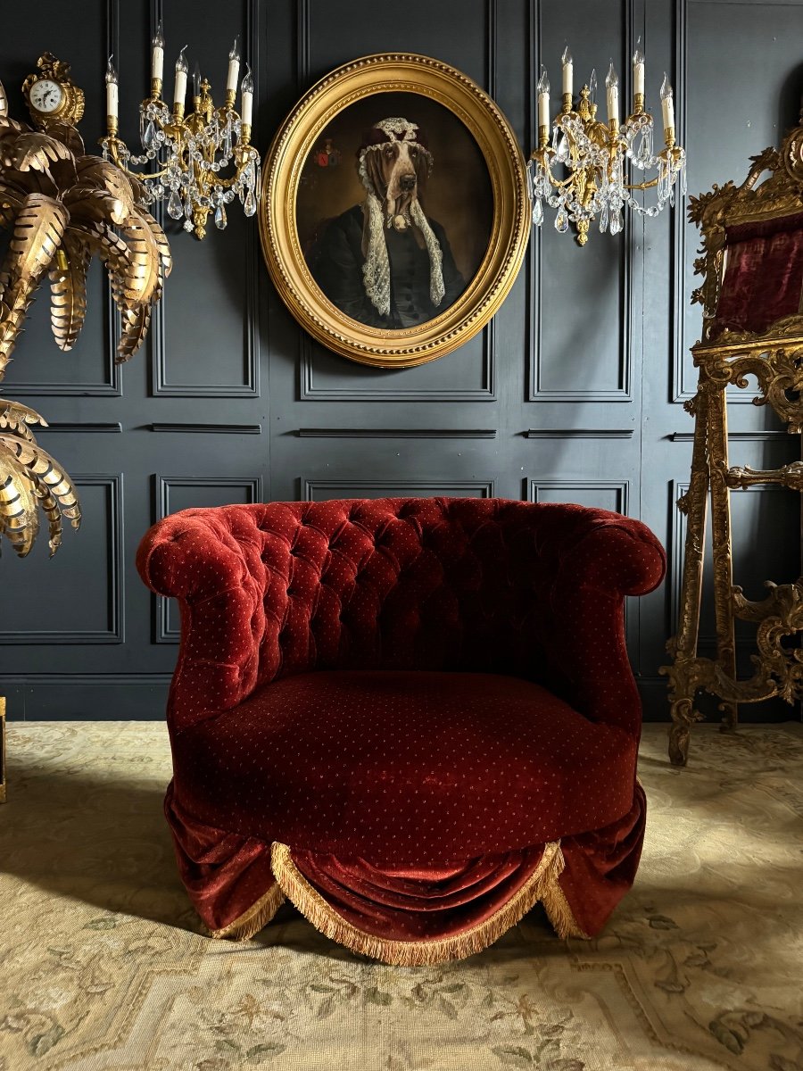 Napoleon III Period Chair / Marquise In Blackened Wood And Padded Fabric - 19th Century 