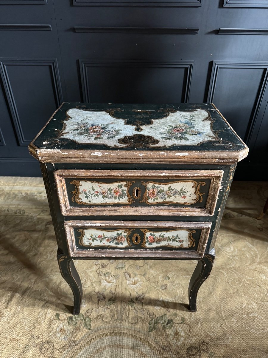 18th Century Italian/venetian Sauteuse Commode In Polychrome Wood-photo-4