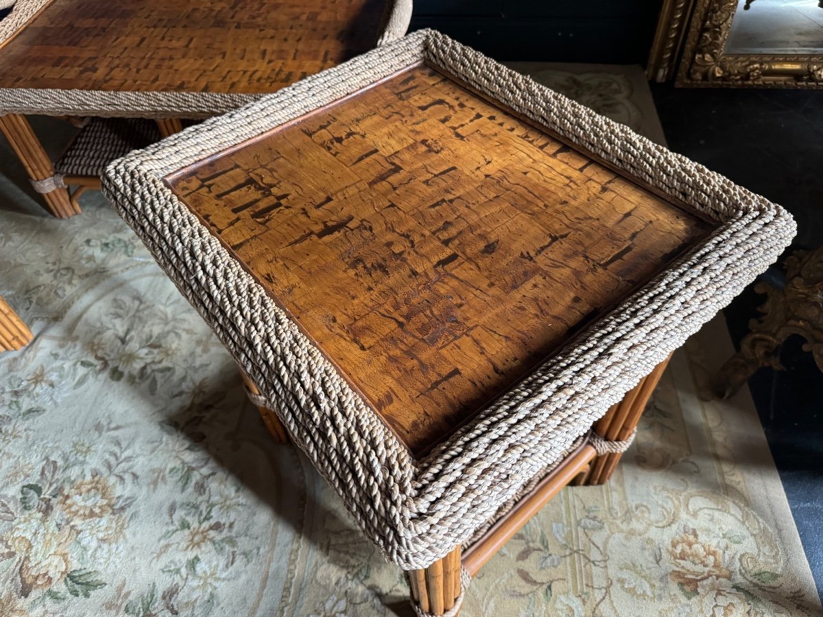 Coffee Table And Pair Of Sofa Ends From The 70s In Bamboo - 20th Century -photo-4