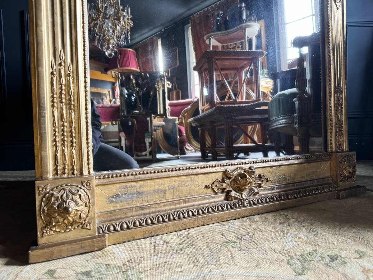 Miroir De Cheminée D’époque Napoléon III En Bois Doré Avec Sa Glace Au Mercure - XIXe -photo-2