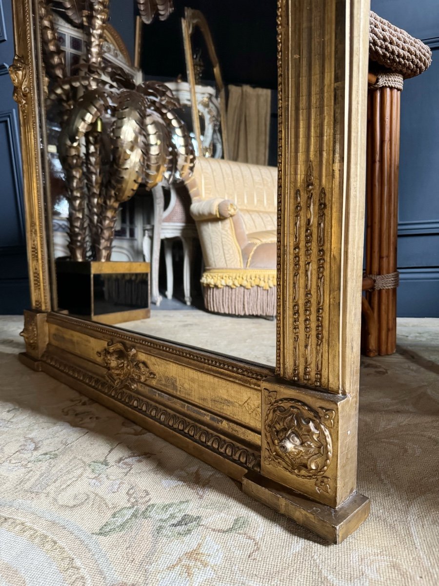 Miroir De Cheminée D’époque Napoléon III En Bois Doré Avec Sa Glace Au Mercure - XIXe -photo-3
