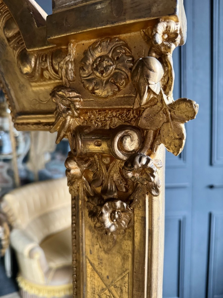 Miroir De Cheminée D’époque Napoléon III En Bois Doré Avec Sa Glace Au Mercure - XIXe -photo-5
