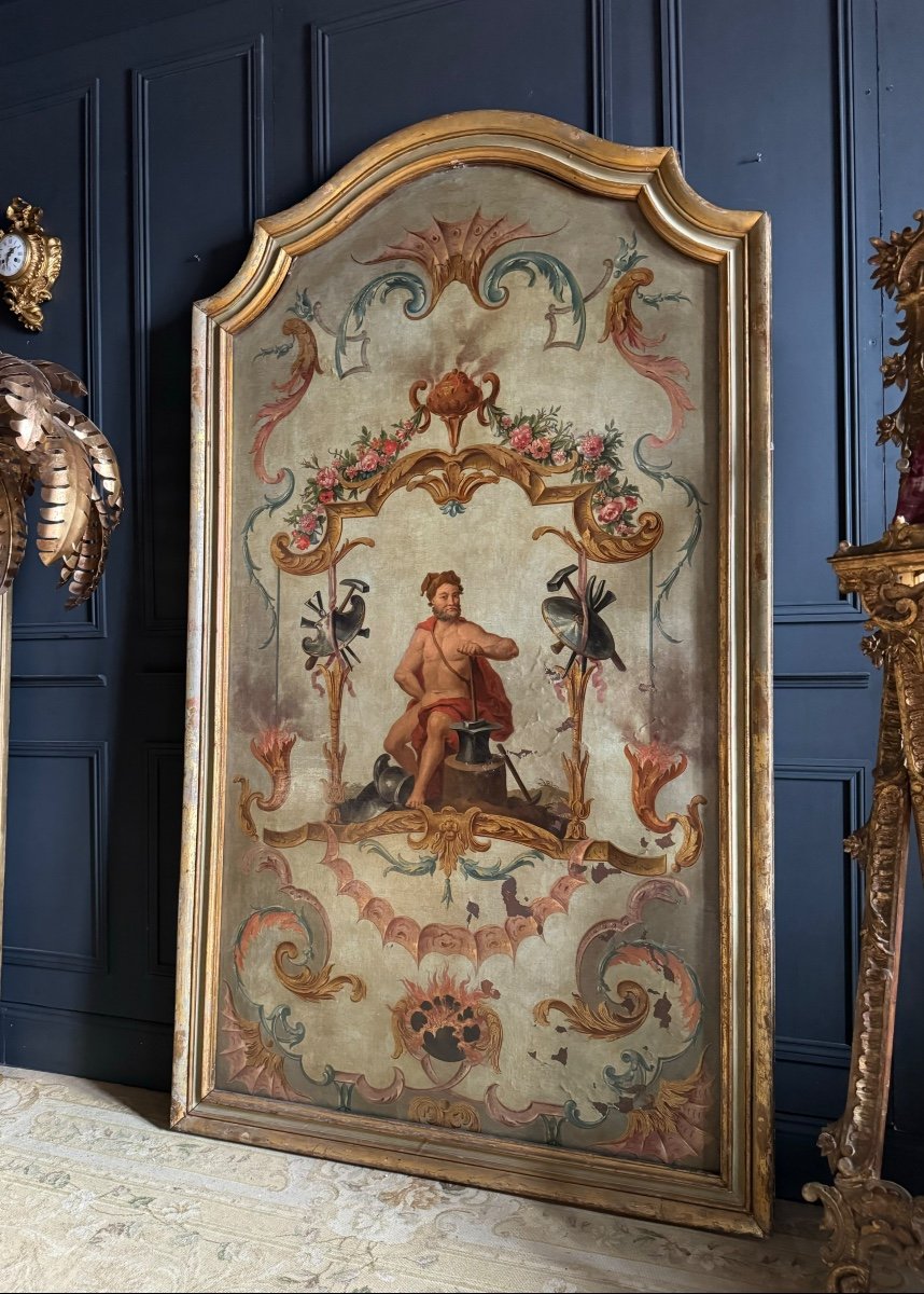 Large Painting / Oil On Canvas From The 19th Century “the Allegory Of Fire” (1m92x1m02)-photo-2