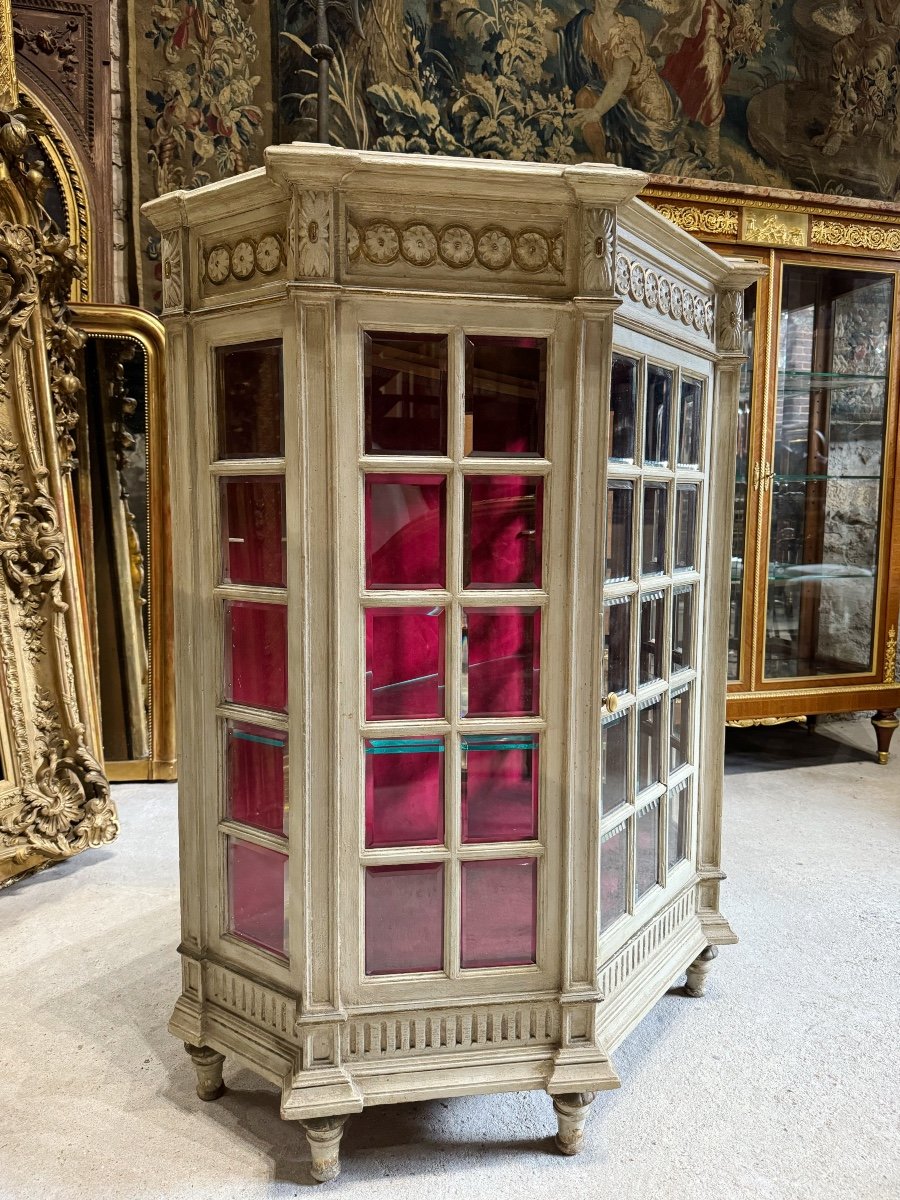 Napoleon III Period Showcase In Painted Wood With Beveled Tiles In Louis XVI Style-photo-3