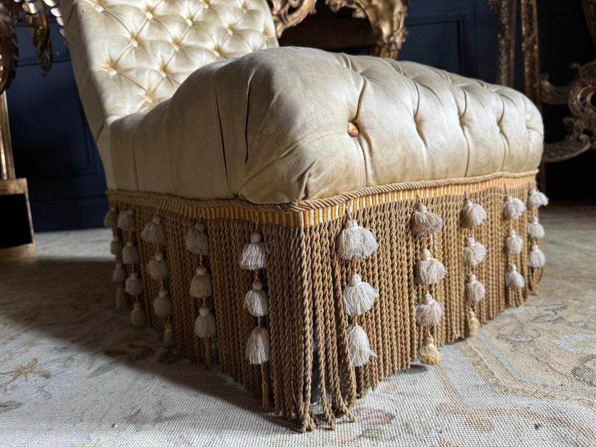 Napoleon III Period Armchair In Yellow Padded Fabric - 19th Century-photo-5