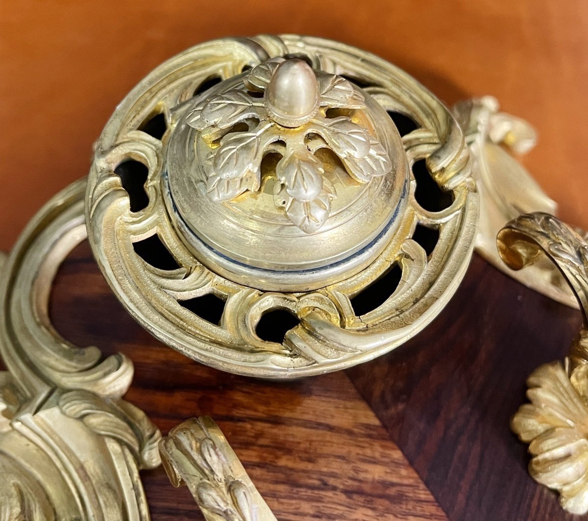 Maison Millet : Encrier De Bureau De Style Louis XV En Marqueterie Et Bronze Doré - XIXe-photo-5