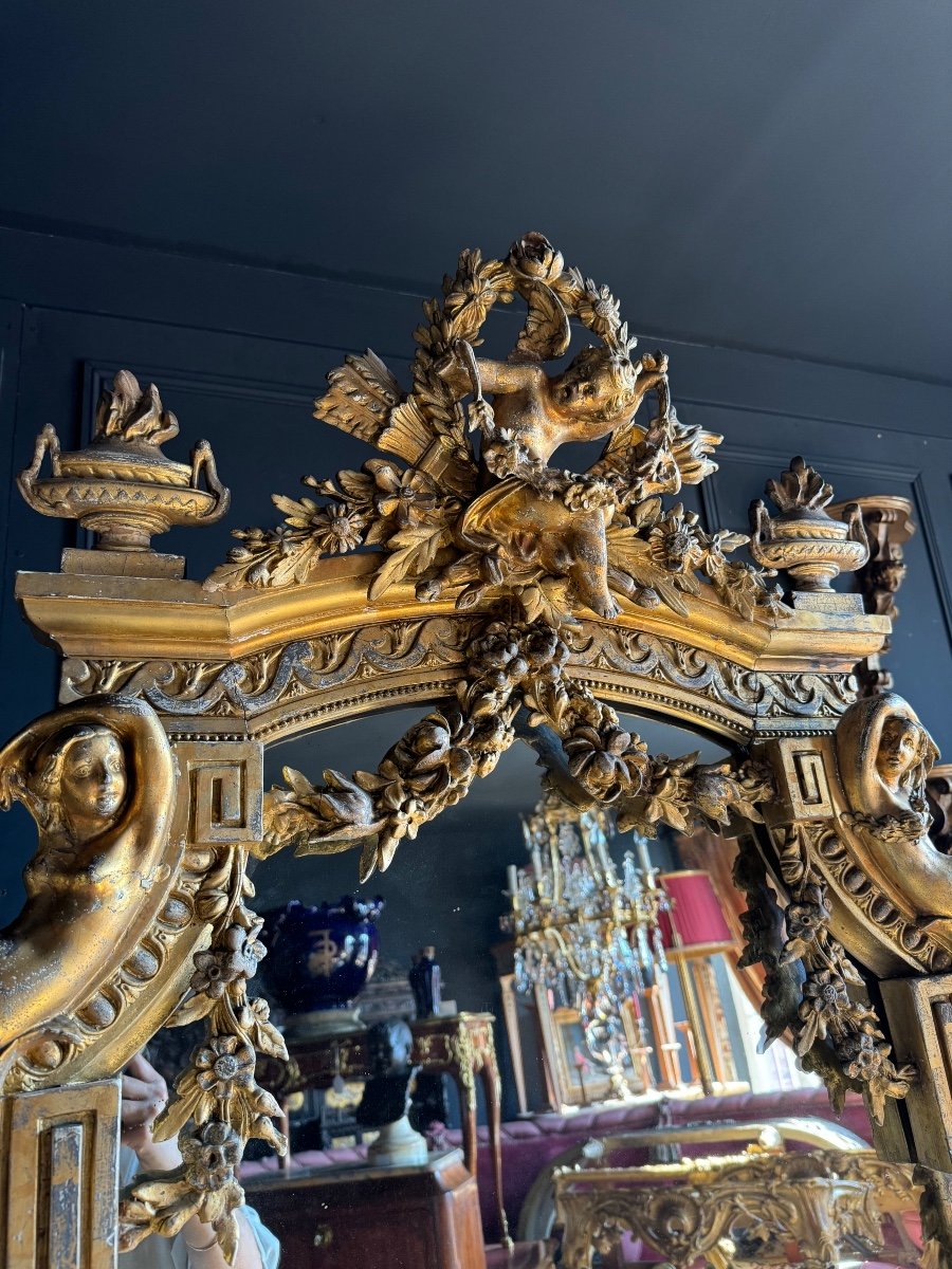 Miroir De Cheminée D’époque Napoléon III En Bois Doré - XIXe -photo-4