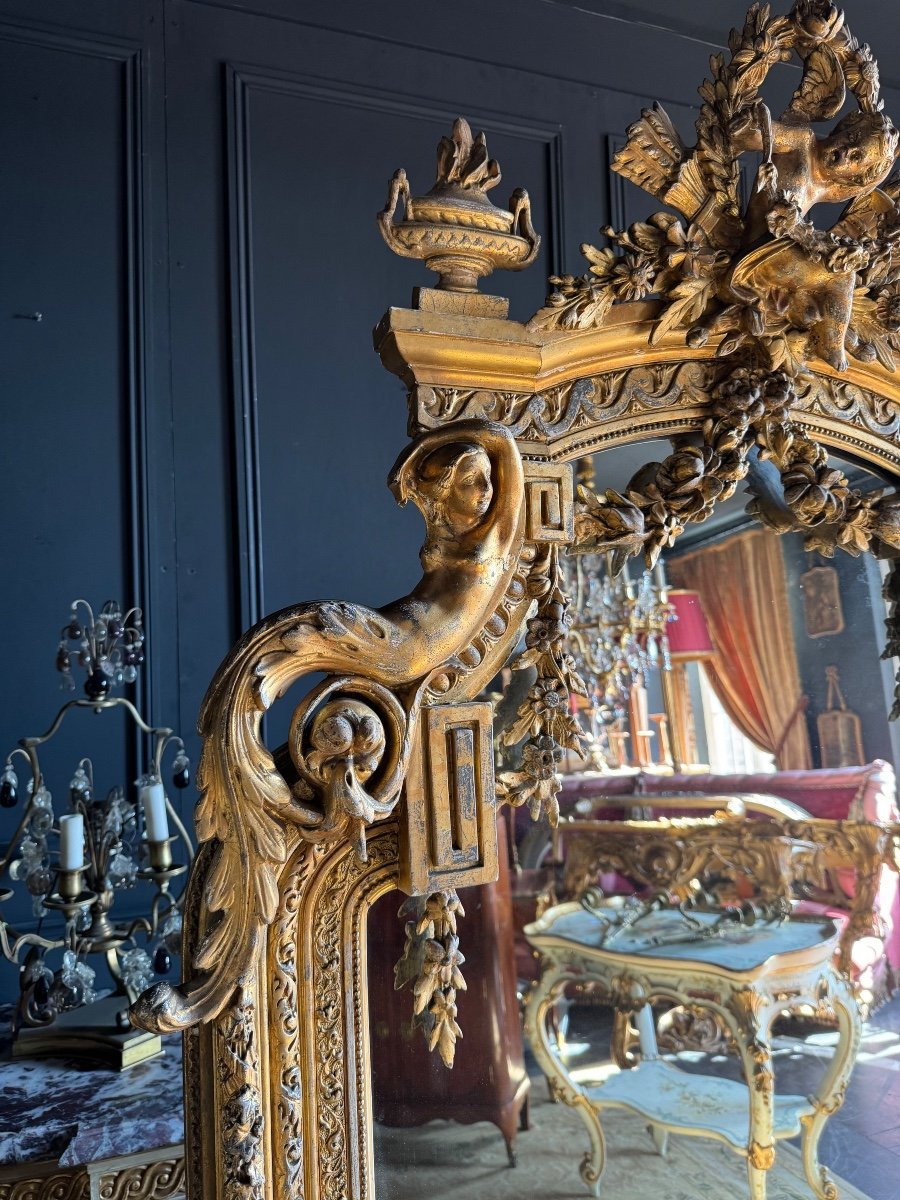 Miroir De Cheminée D’époque Napoléon III En Bois Doré - XIXe -photo-1