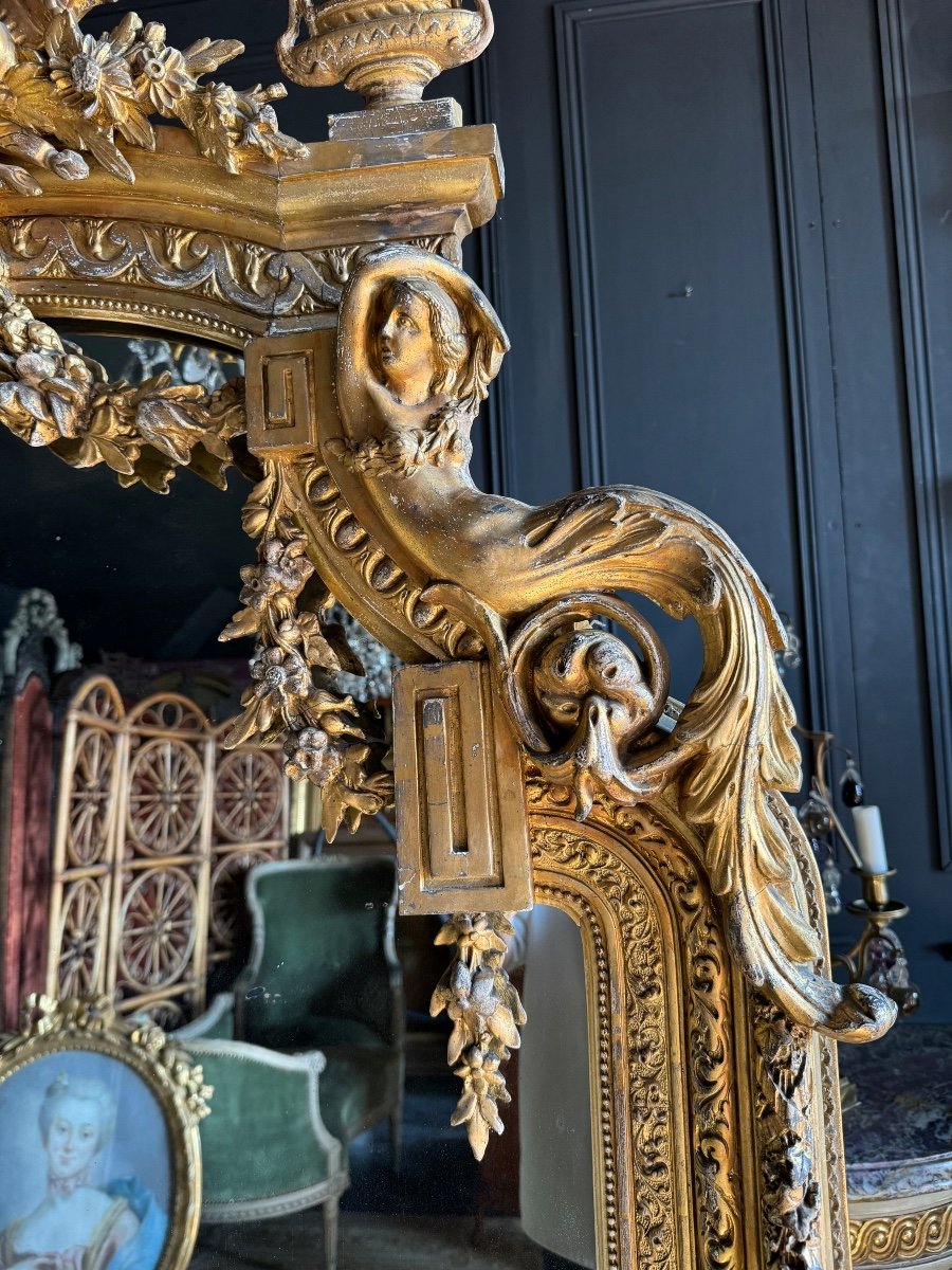 Miroir De Cheminée D’époque Napoléon III En Bois Doré - XIXe -photo-2