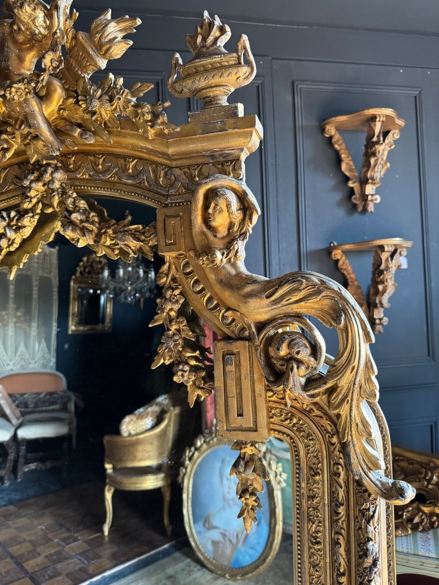 Miroir De Cheminée D’époque Napoléon III En Bois Doré - XIXe -photo-7