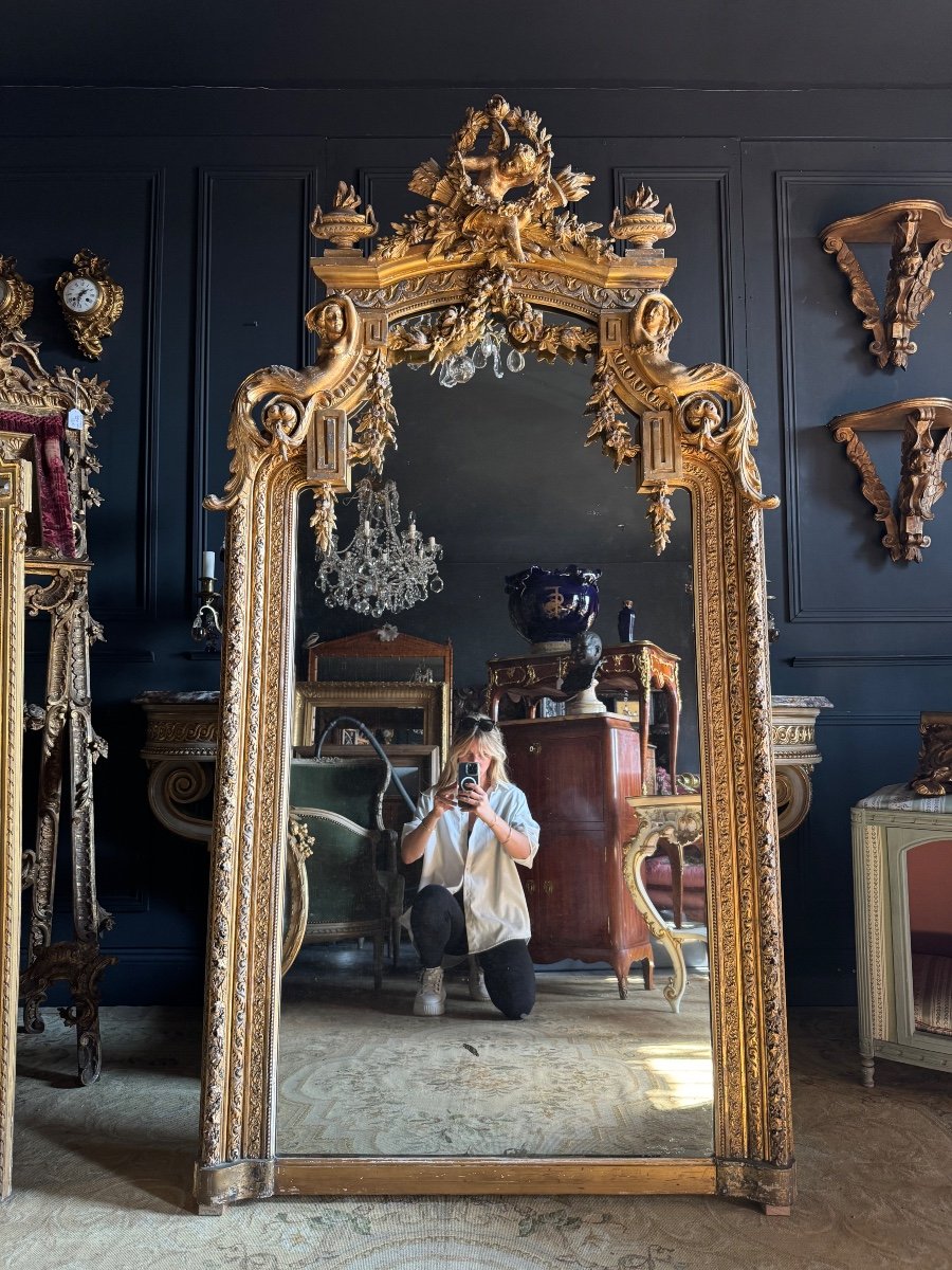 Miroir De Cheminée D’époque Napoléon III En Bois Doré - XIXe 