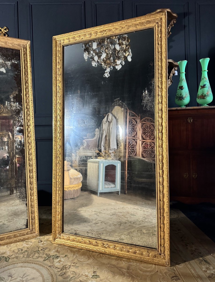 Paire De Miroirs Du Début Du XIXe En Bois Doré De Style Louis XVI-photo-4