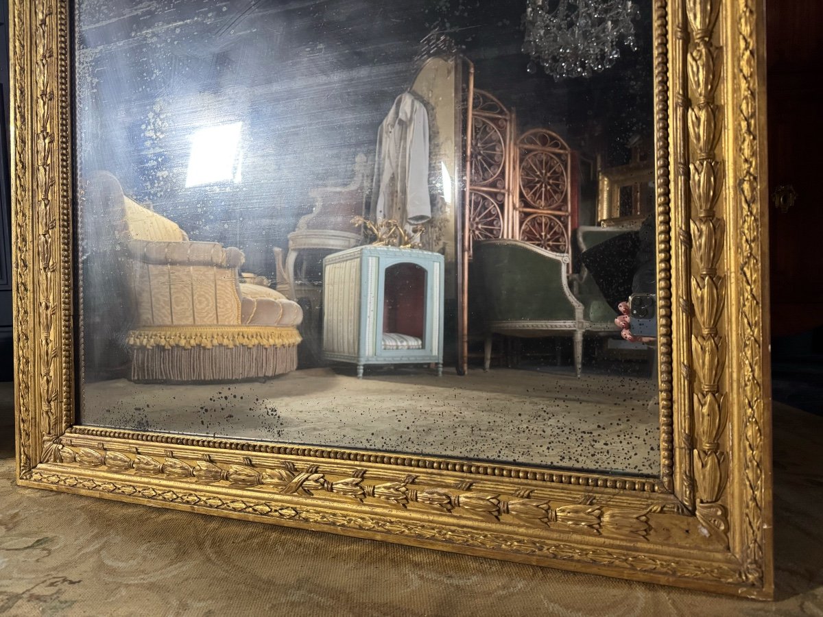 Paire De Miroirs Du Début Du XIXe En Bois Doré De Style Louis XVI-photo-5