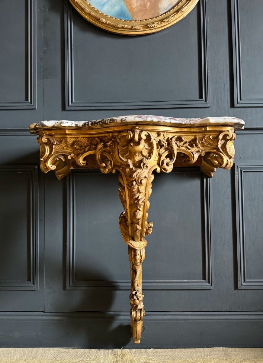 Console Au Dragon D’époque Napoléon III En Bois Doré Et Sculpté - XIXe-photo-2