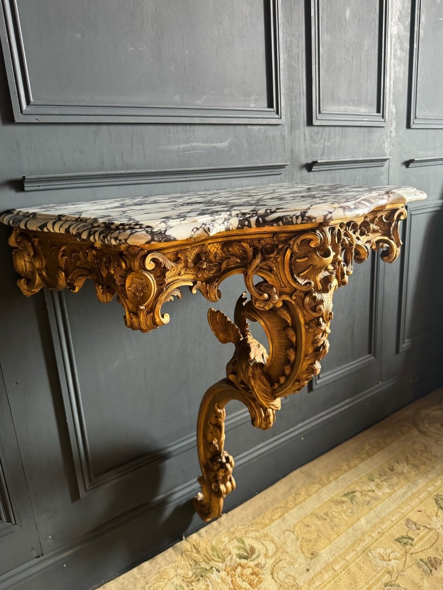 Console Au Dragon D’époque Napoléon III En Bois Doré Et Sculpté - XIXe-photo-4