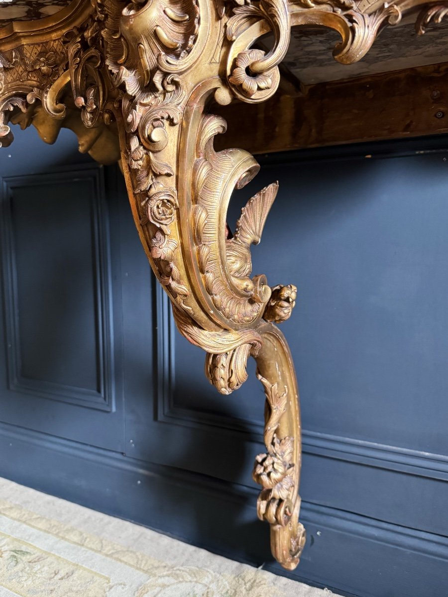 Console Au Dragon D’époque Napoléon III En Bois Doré Et Sculpté - XIXe-photo-2