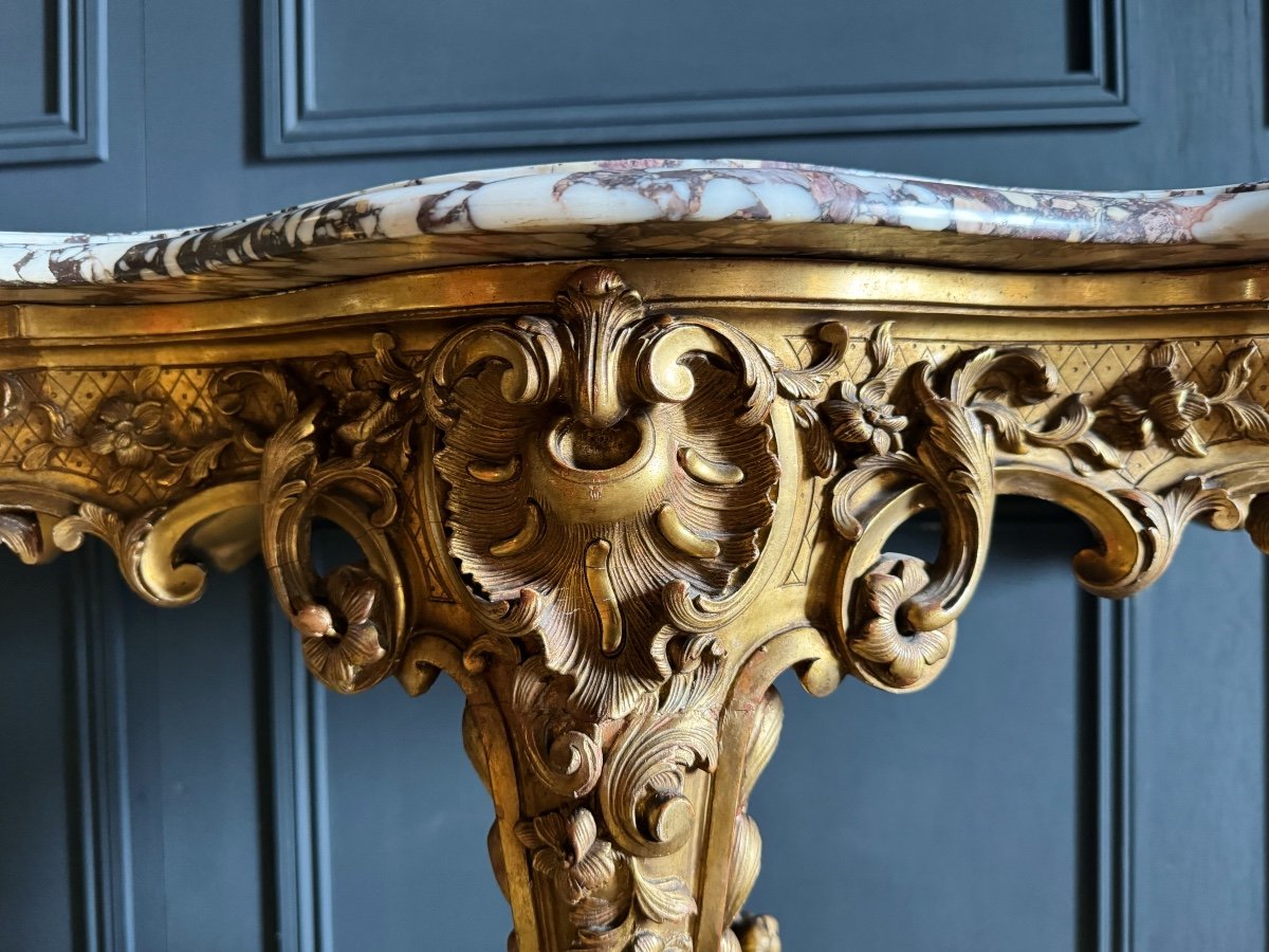 Console Au Dragon D’époque Napoléon III En Bois Doré Et Sculpté - XIXe-photo-5
