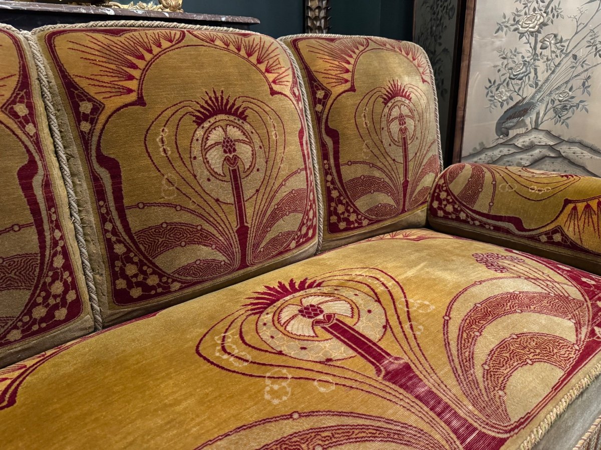 Art Nouveau Period Sofa Upholstered In Its Original Velvet Fabric - 20th Century -photo-2