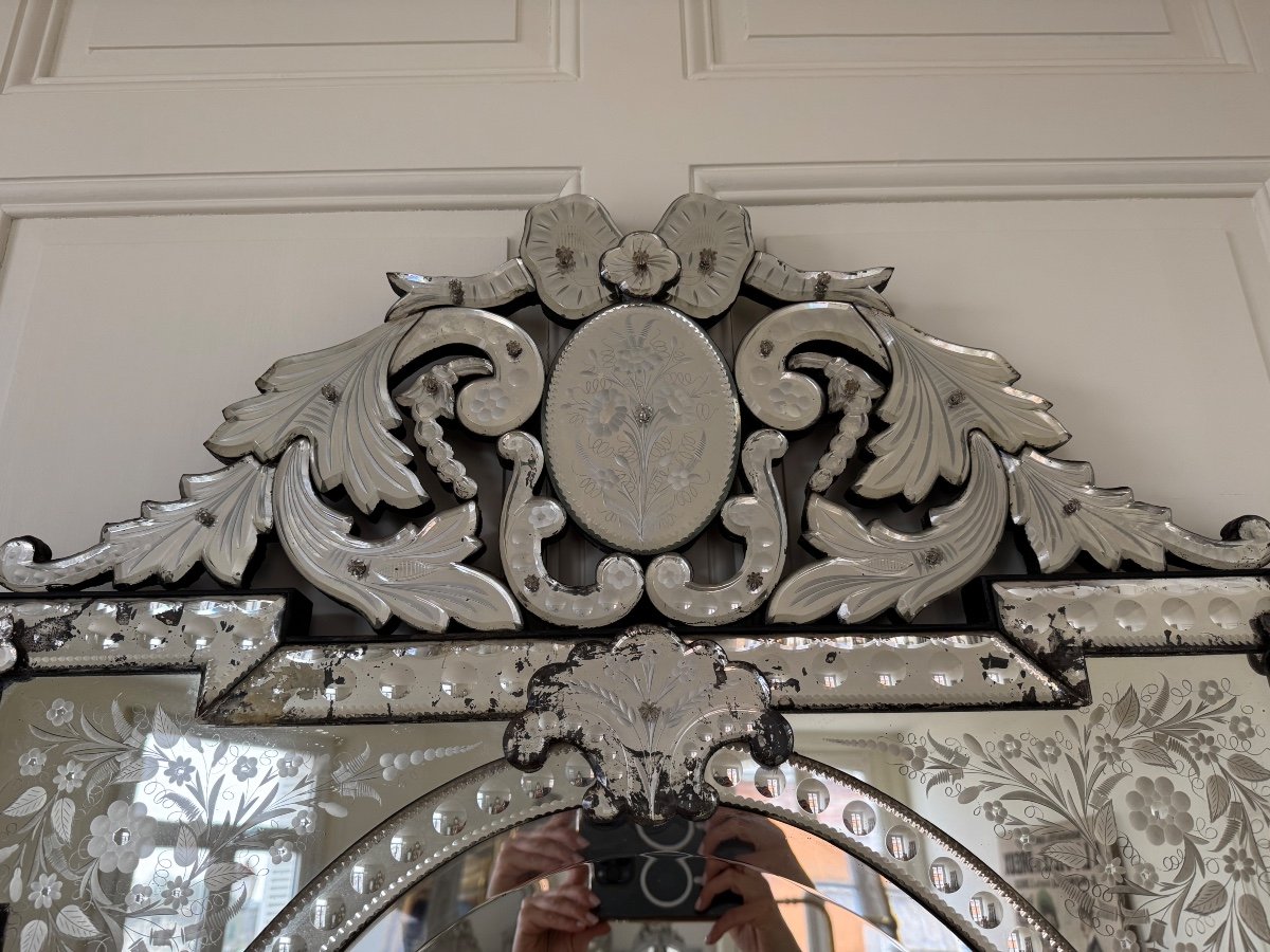 Miroir De Venise Fin XIXe Siècle En Verre Gravé De Style Louis XVI-photo-2