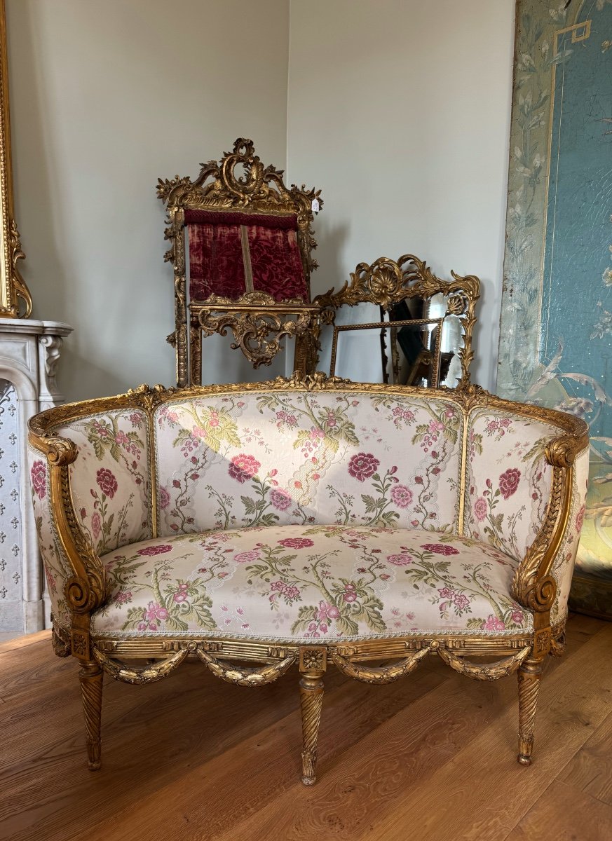 Napoleon III Period Living Room In Gilded And Carved Wood In Louis XVI Style - 19th Century -photo-3