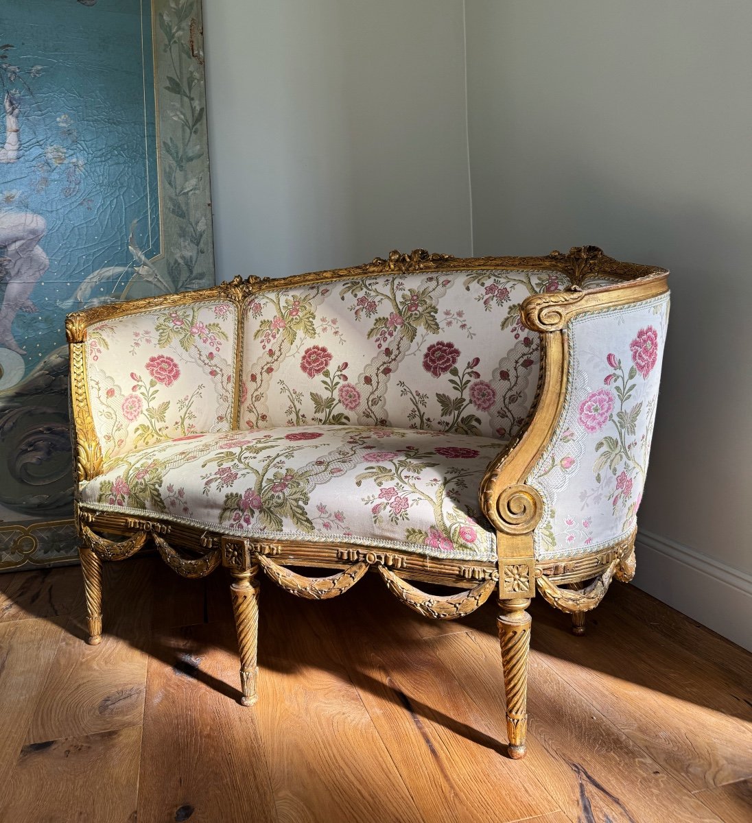 Napoleon III Period Living Room In Gilded And Carved Wood In Louis XVI Style - 19th Century -photo-2