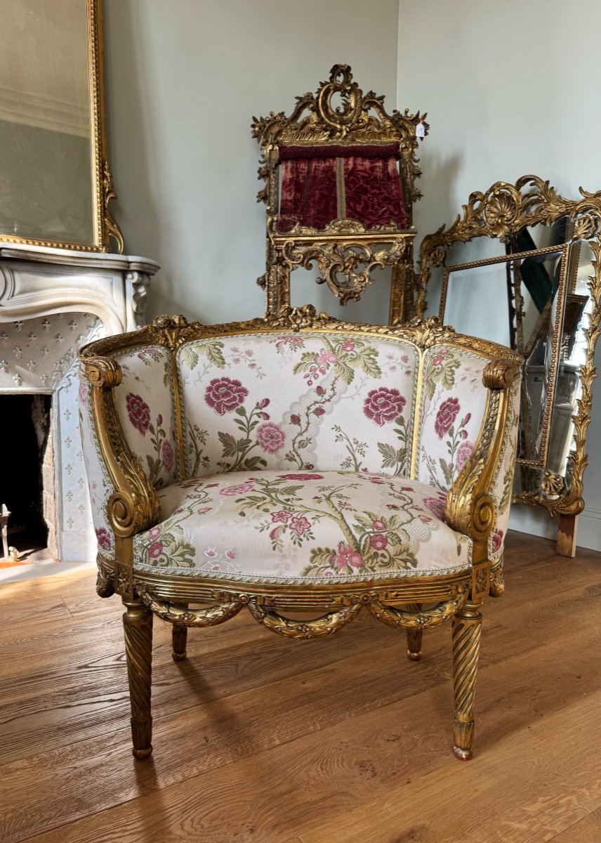 Napoleon III Period Living Room In Gilded And Carved Wood In Louis XVI Style - 19th Century -photo-3