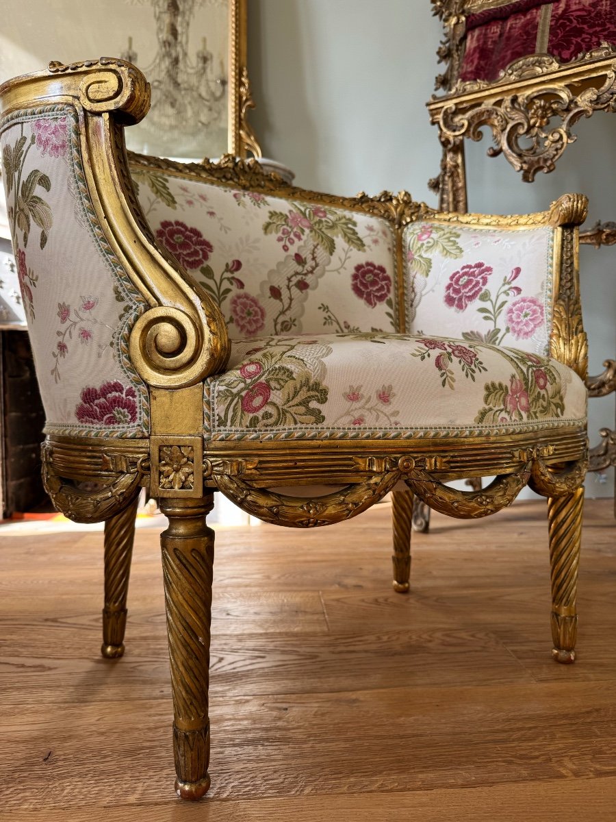 Napoleon III Period Living Room In Gilded And Carved Wood In Louis XVI Style - 19th Century -photo-5