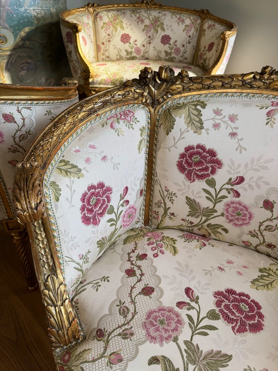 Napoleon III Period Living Room In Gilded And Carved Wood In Louis XVI Style - 19th Century -photo-6