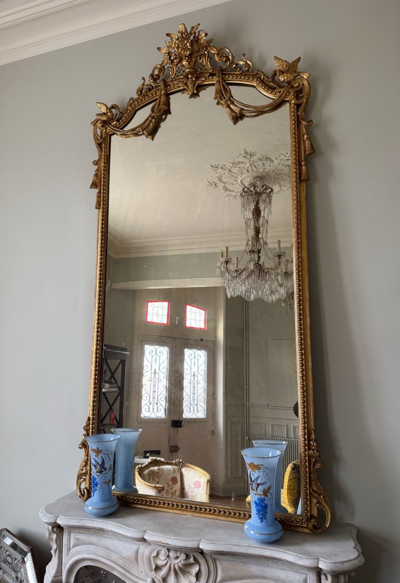 Napoleon III Period “swallow” Fireplace Mirror In Gilded And Carved Wood - 19th Century -photo-2