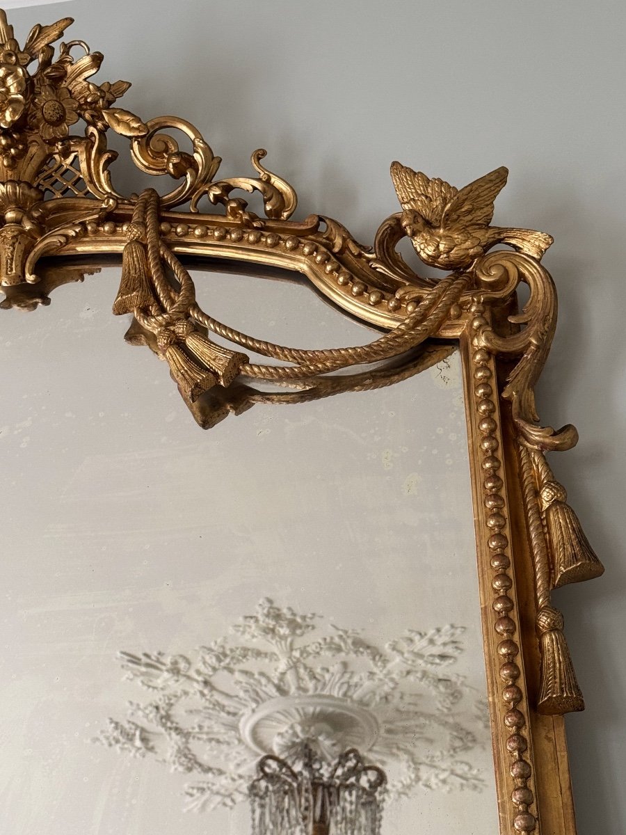 Napoleon III Period “swallow” Fireplace Mirror In Gilded And Carved Wood - 19th Century -photo-1