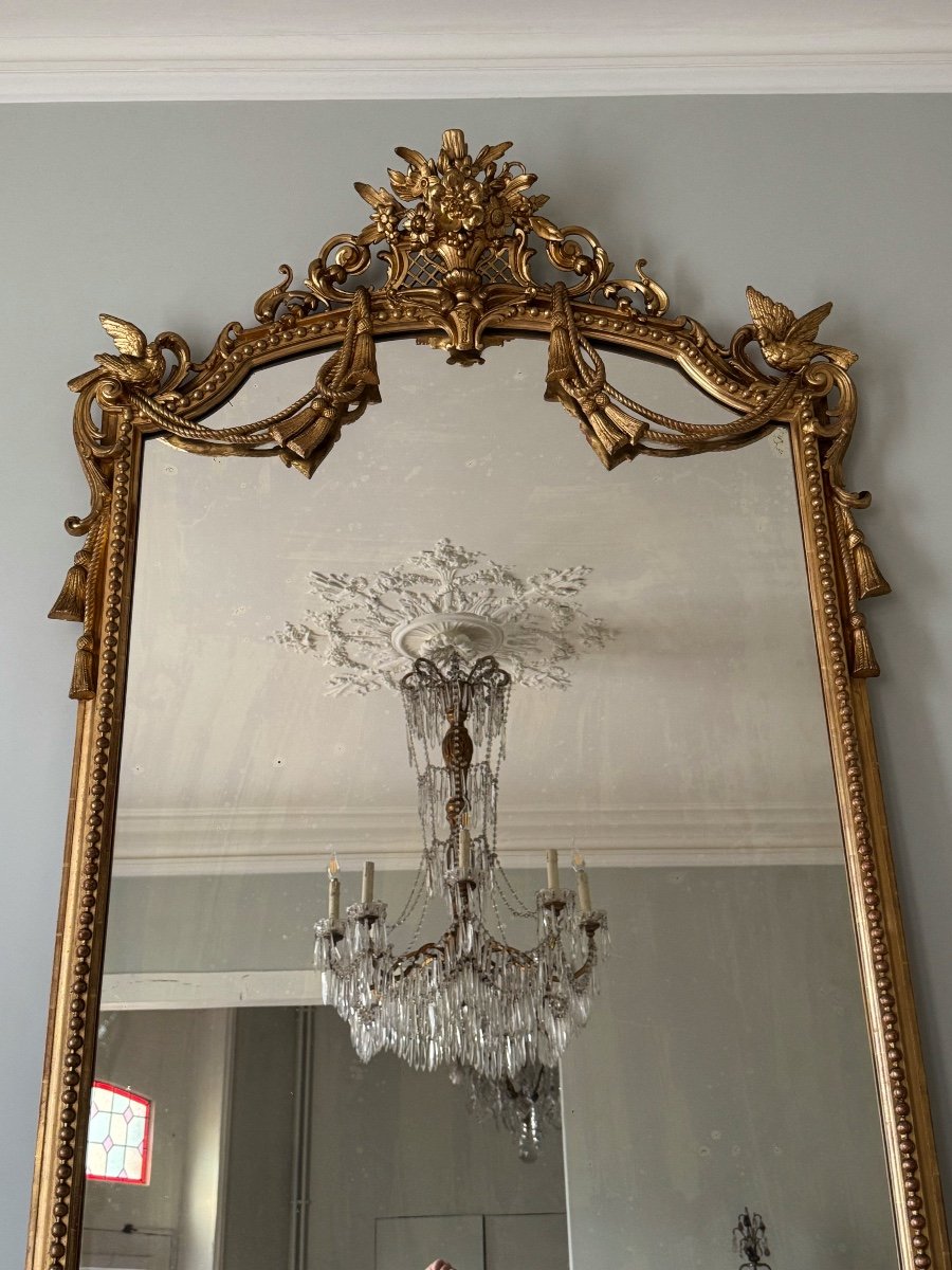 Napoleon III Period “swallow” Fireplace Mirror In Gilded And Carved Wood - 19th Century -photo-7