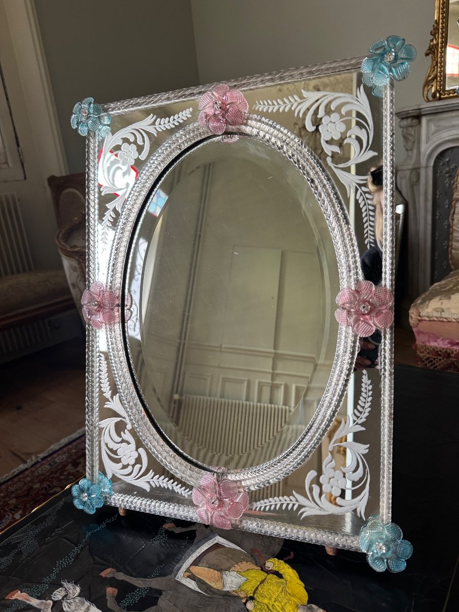 Late 19th Century Murano Glass Venetian Mirror / Psyche -photo-3