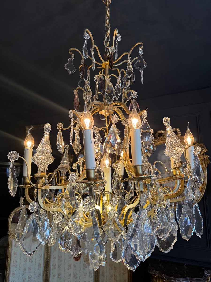 Lustre Cage D’époque Napoléon III En Bronze Doré Et Cristal - XIXe Siècle -photo-2