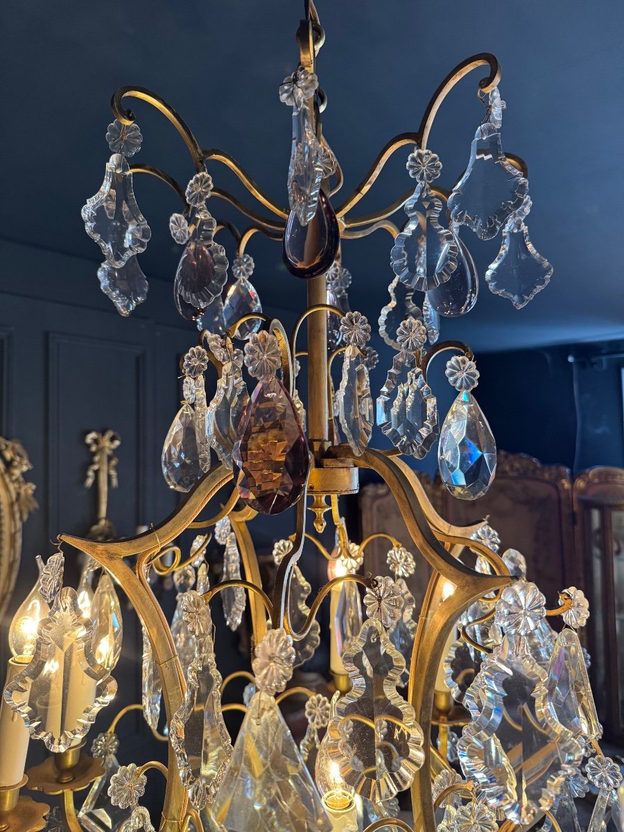 Lustre Cage D’époque Napoléon III En Bronze Doré Et Cristal - XIXe Siècle -photo-1