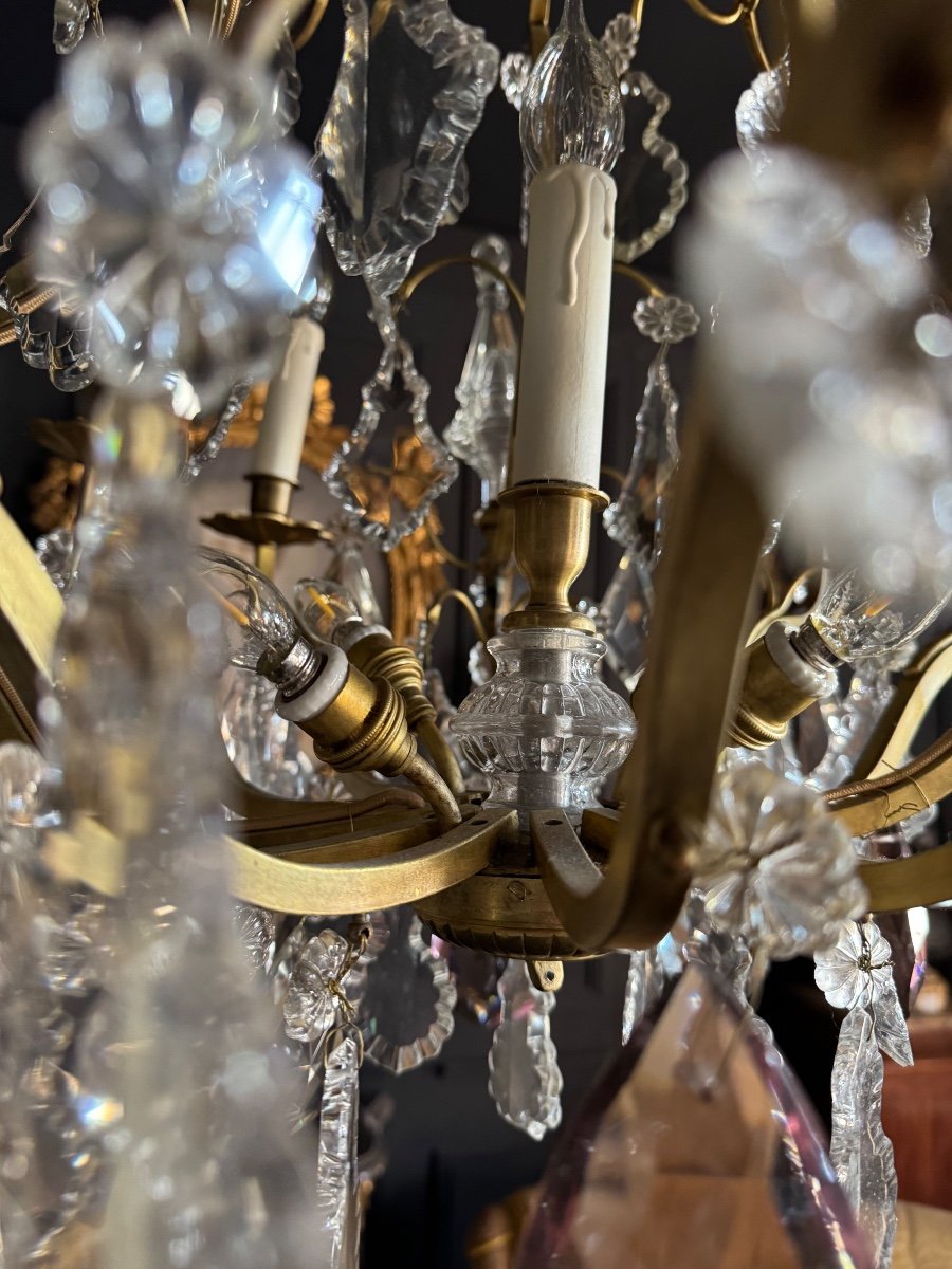 Lustre Cage D’époque Napoléon III En Bronze Doré Et Cristal - XIXe Siècle -photo-4