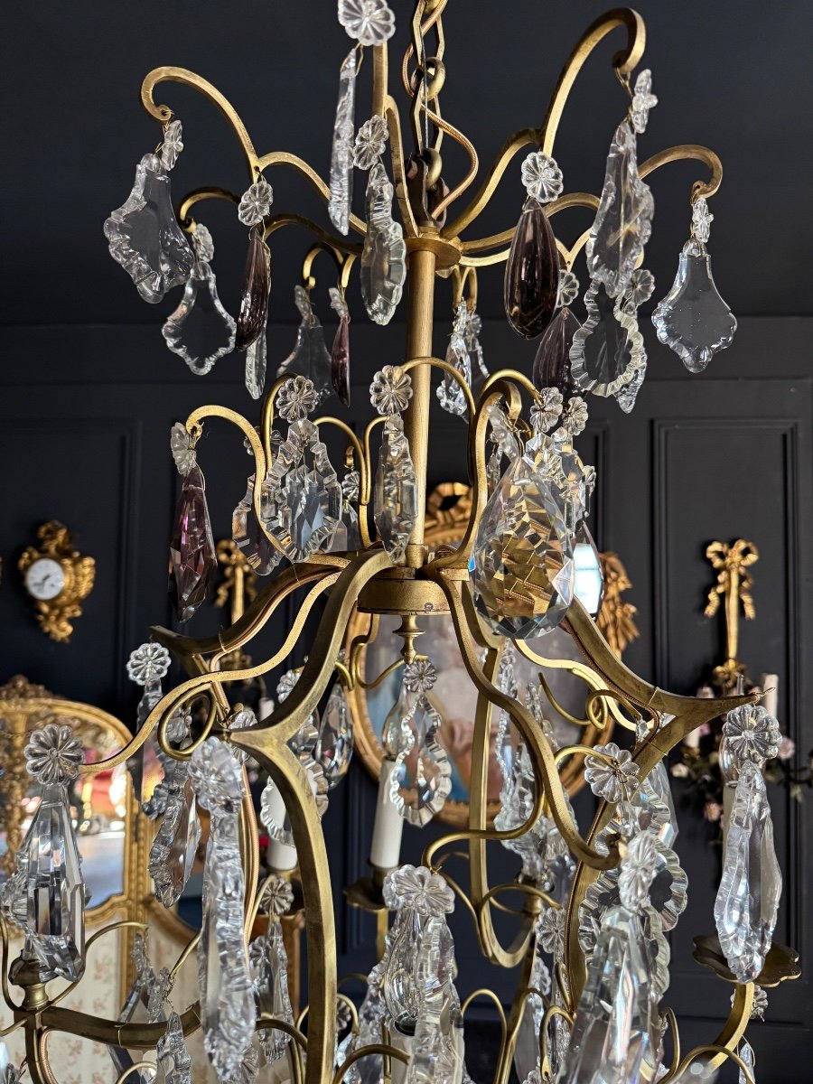 Lustre Cage D’époque Napoléon III En Bronze Doré Et Cristal - XIXe Siècle -photo-5