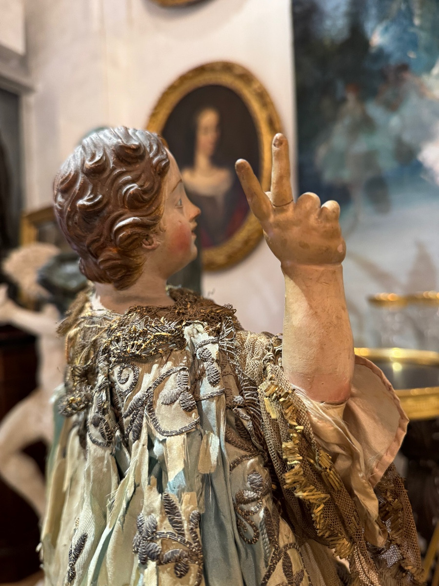 18th Century Italian Santon In Carved Wood With Its Original Polychromy On Its Base-photo-4