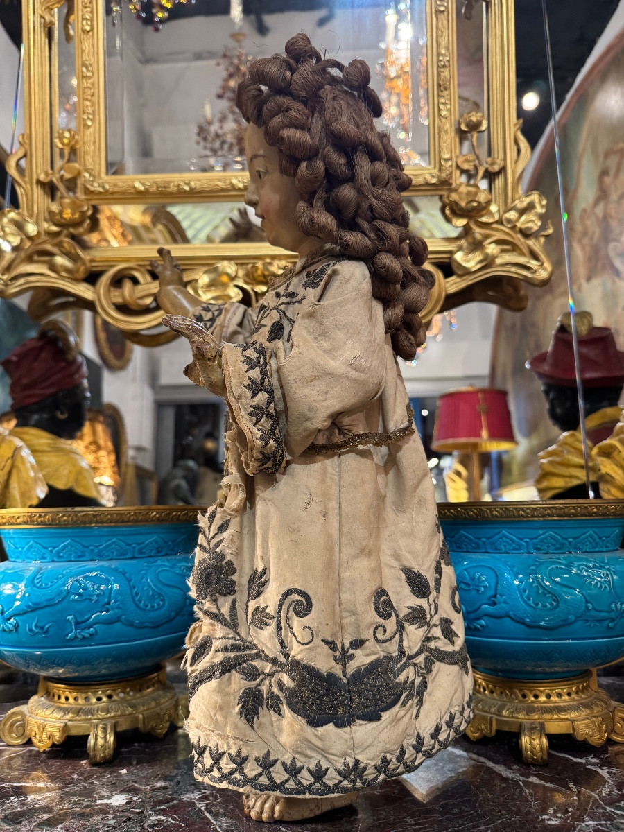 Statue De Jesus « en Majesté » Du XVIIIe En Bois Sculpté Avec Sa Polychromie D’origine - Italie-photo-3