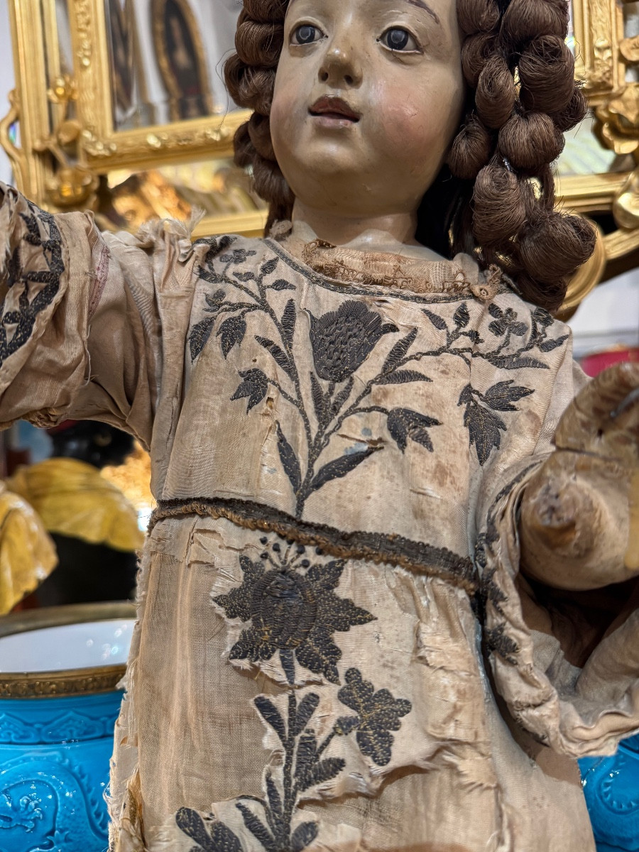 Statue De Jesus « en Majesté » Du XVIIIe En Bois Sculpté Avec Sa Polychromie D’origine - Italie-photo-7