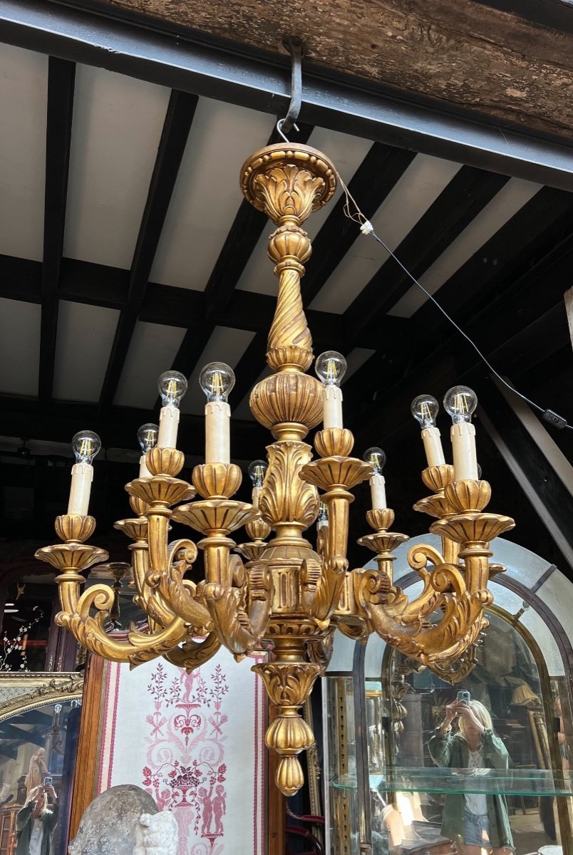 Important Louis XV Style Giltwood Chandelier With 12 Light Branches - Late 19th Century-photo-3