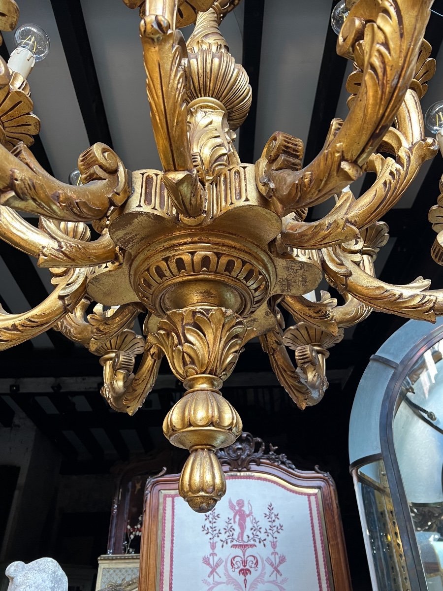 Important Louis XV Style Giltwood Chandelier With 12 Light Branches - Late 19th Century-photo-2