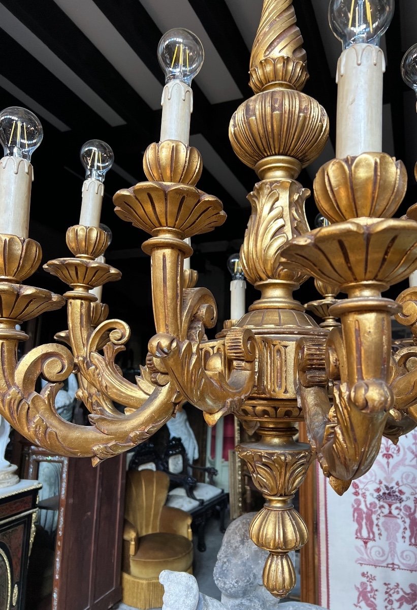Important Louis XV Style Giltwood Chandelier With 12 Light Branches - Late 19th Century-photo-3