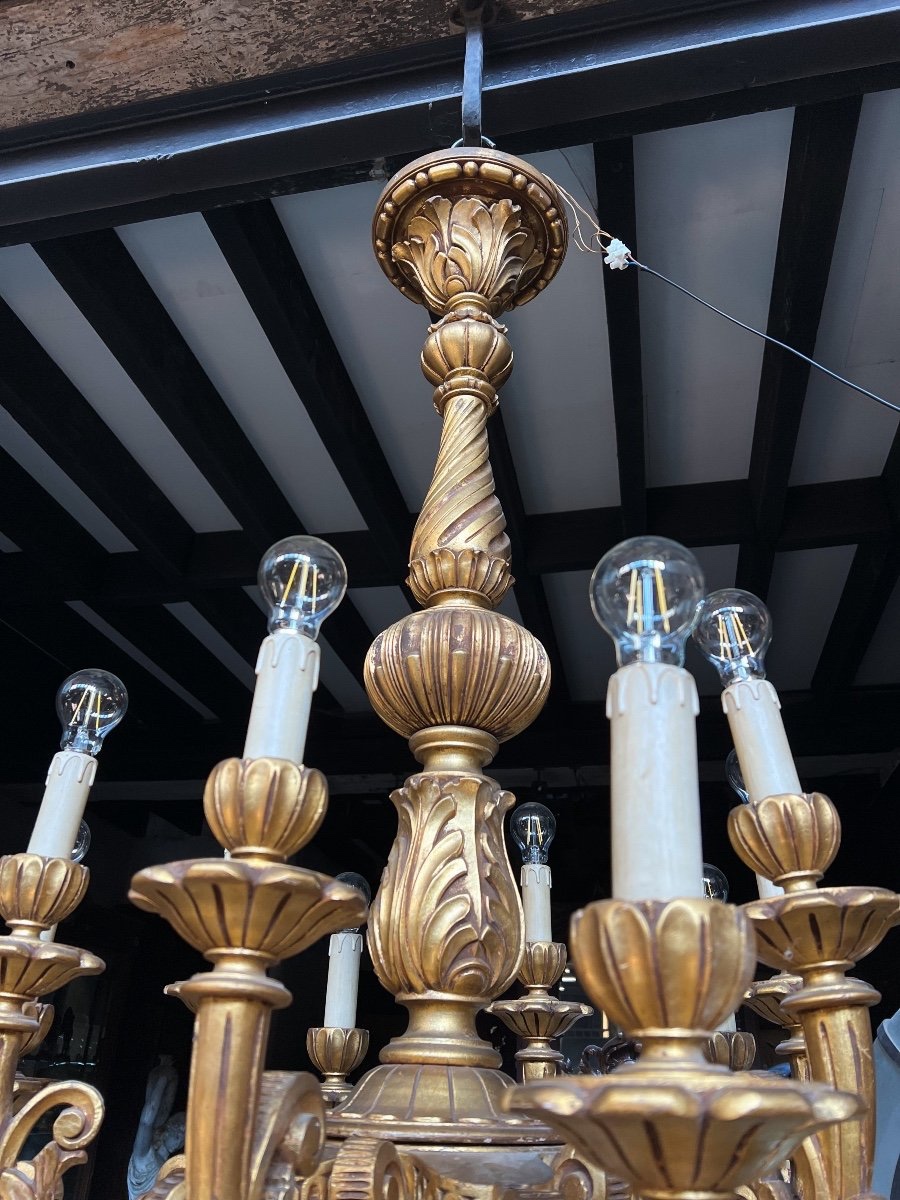 Important Louis XV Style Giltwood Chandelier With 12 Light Branches - Late 19th Century-photo-4